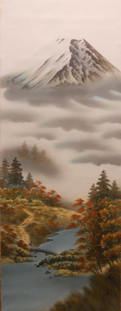 掛け軸 万峰 作 秋山水 絹本 希少 軸装 茶道具 掛軸 美品 です。