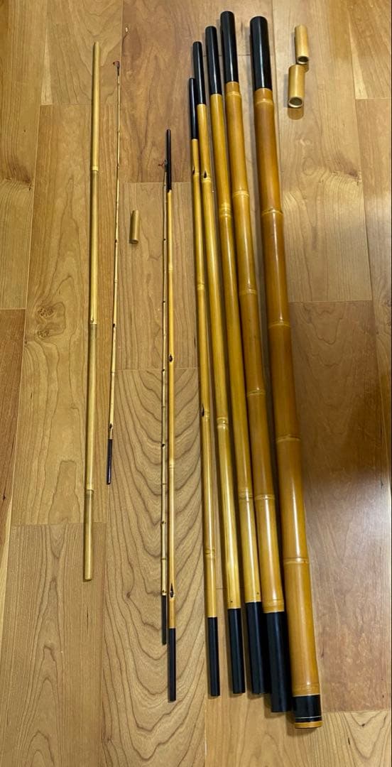 未使用　約750㎝　竹富　和竿　竹竿　7本継ぎ　　替え穂付　渓流　昭和　江戸