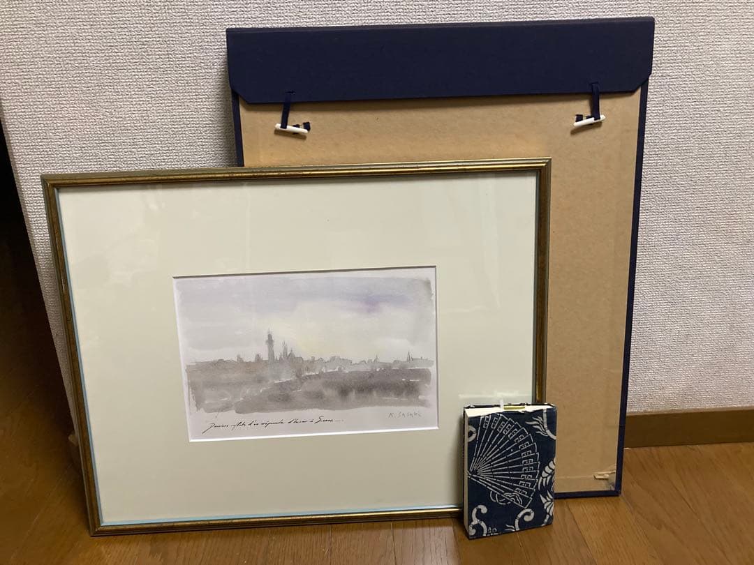 水彩 肉筆 イタリア風景画【佐々木 薫】 「冬のシエーナ」 「美術大鑑」掲載作家