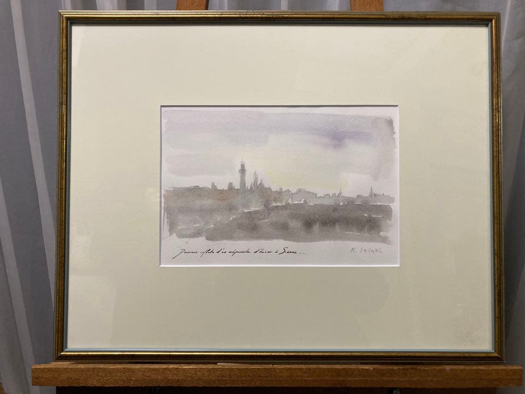 水彩 肉筆 イタリア風景画【佐々木 薫】 「冬のシエーナ」 「美術大鑑」掲載作家