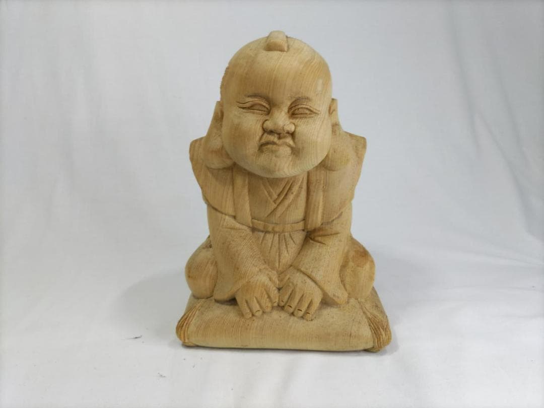 在庫処分品　【福助】木彫り　高さ25ｃｍ　おでこに傷　送料無料！