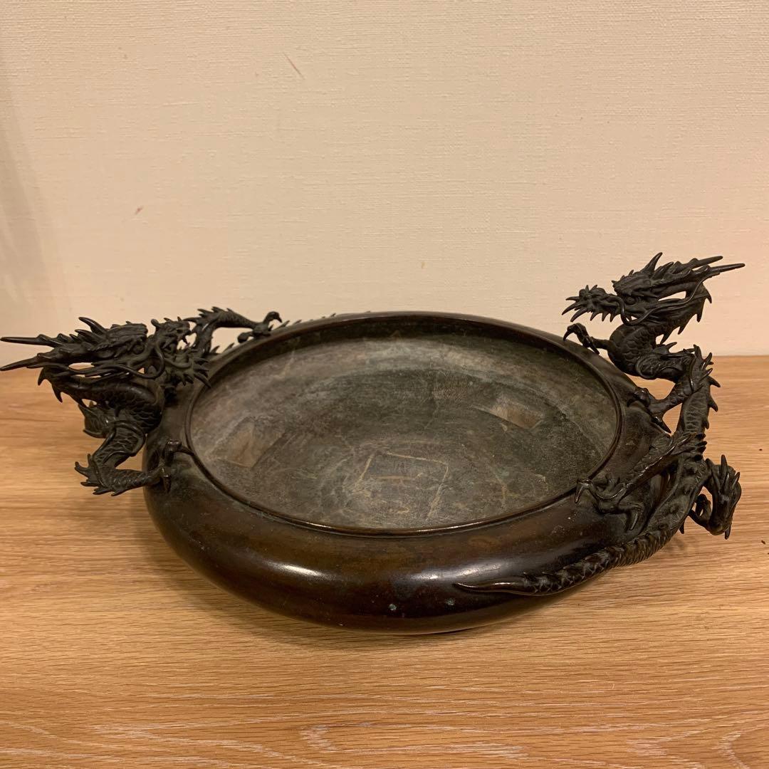 双龍水盤 紫銅 晴龍斋 美品　骨董　圧迫感　165