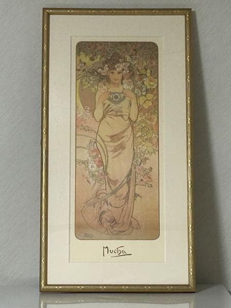 Y【中古品】アルフォンス・ミュシャ 　バラ　ローズ　　薔薇　額縁