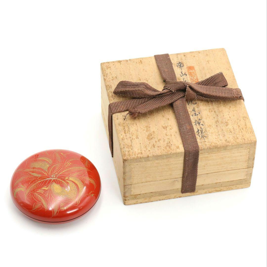 森下弘堂作 朱塗 沈金 香合 輪島塗 共箱　C974