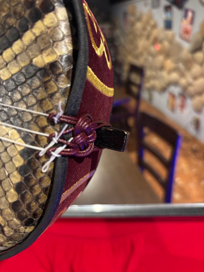 三線　本革　沖縄三味線　ハードケース、バチ付き