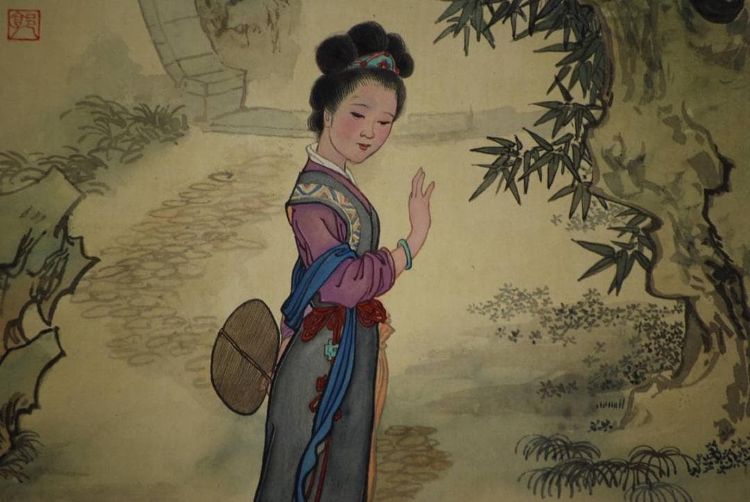 模写不詳/唐美人画賛/布袋屋掛軸HD-341