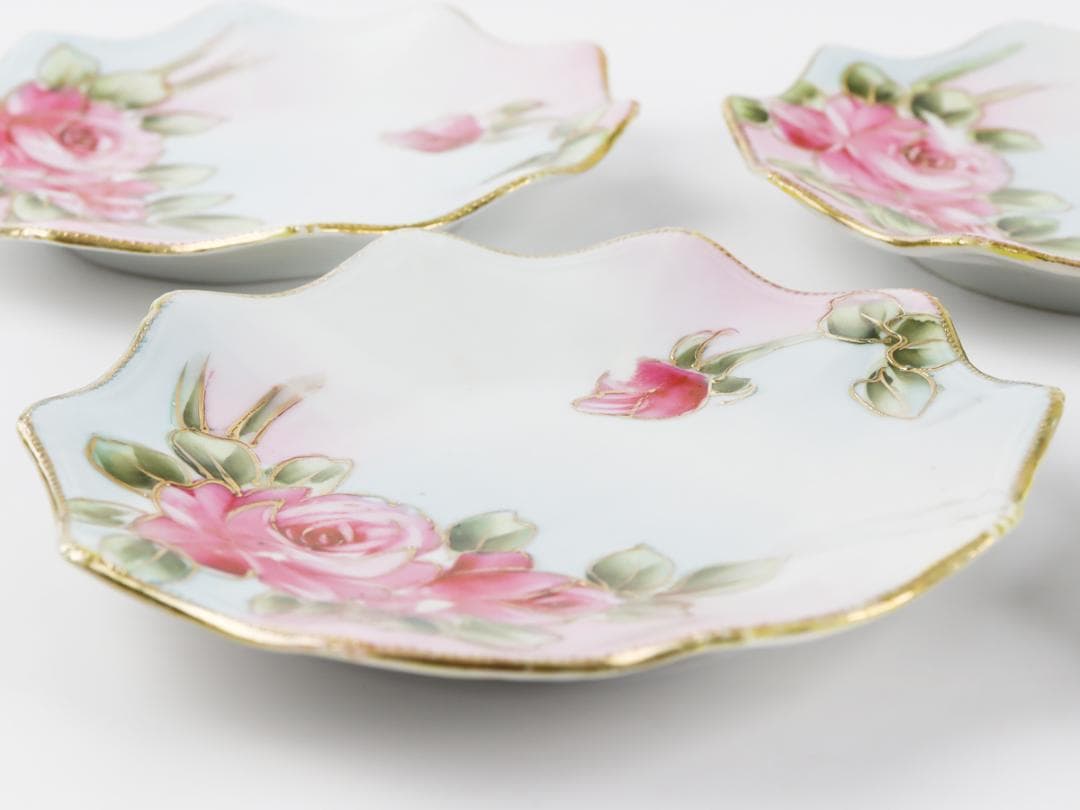 オールドノリタケ ハンドペイント 金彩薔薇絵 プレートセット 4枚 23cm