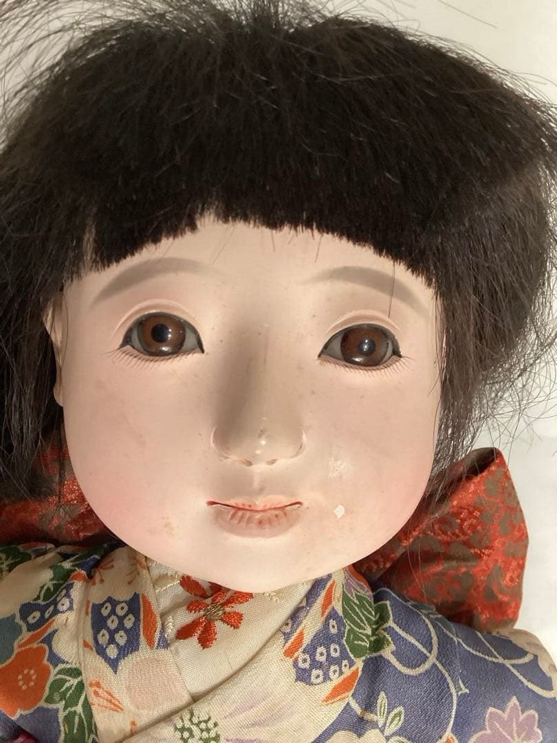 市松人形　人形師　伊藤直島作　昭和レトロ　抱き人形　吹子付き　ガラス眼　人毛