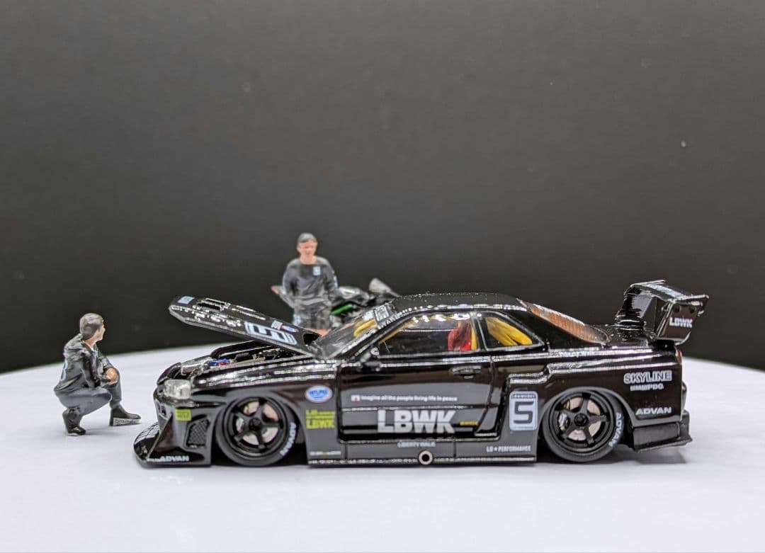 1/64 LBWK R34＆バイク＆フィギュアのジオラマ