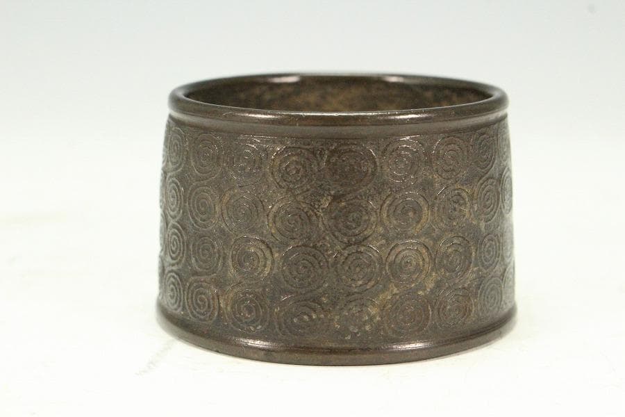 茶道具 古銅 渦模様 蓋置 時代箱 希少(K-XA864)