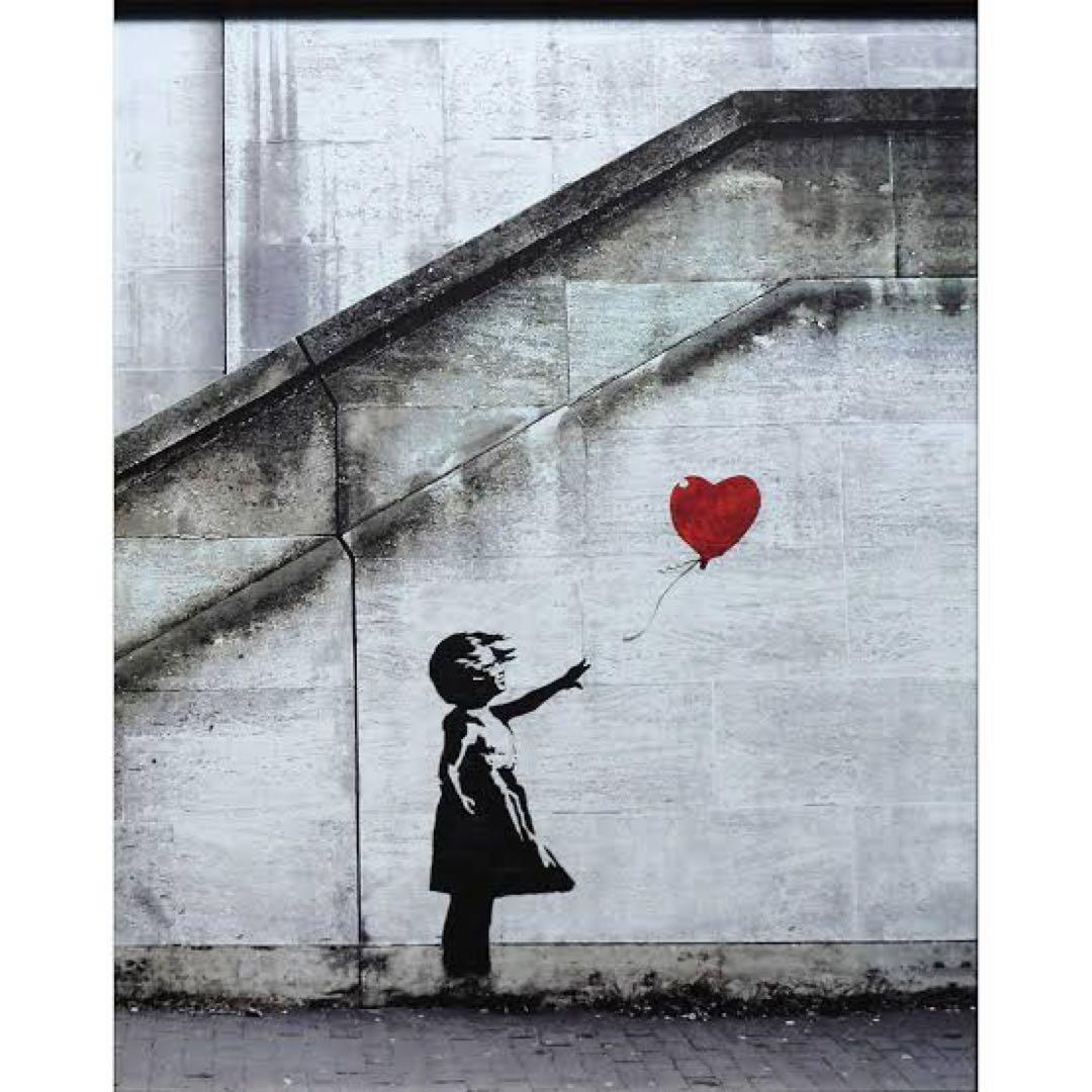 肉筆☆油絵☆F20号『赤い風船に手を伸ばす少女』右Banksy/模写