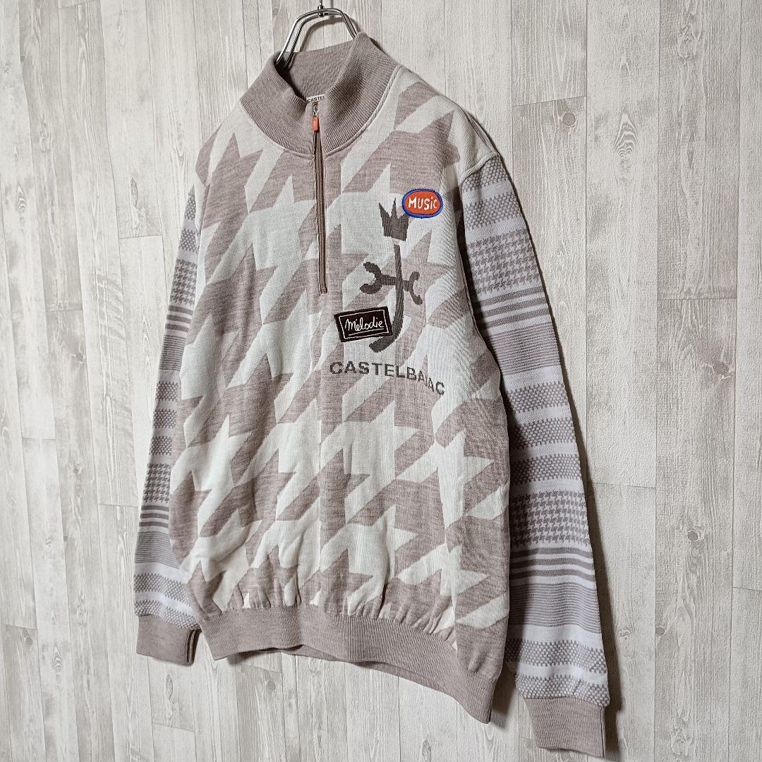 新品 カステルバジャック ハーフジップ セーター L 星柄 ベージュ ゴルフ
