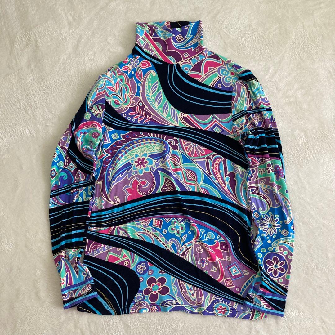 レオナール　ペイズリー　L ハイネック　カットソー　ゴルフ　マルチカラー　伸縮性