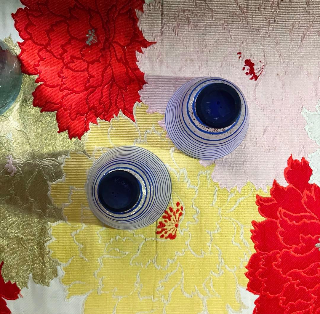 骨董　現代工芸　ガラスアート　大川　薫　スパイラル　冷茶碗　茶器　盃　酒器　２客