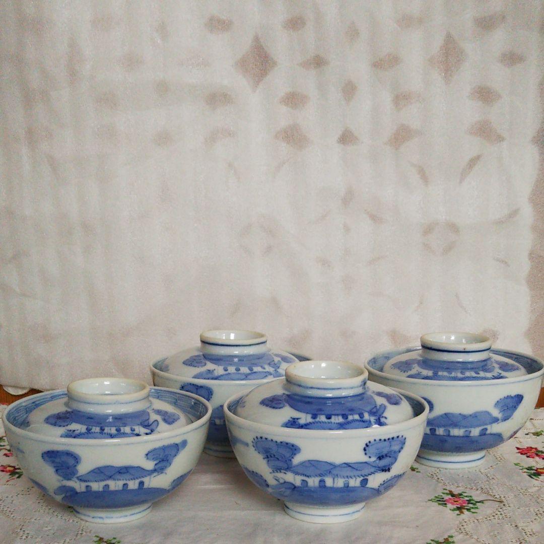 骨董品   蓋つき茶碗４客