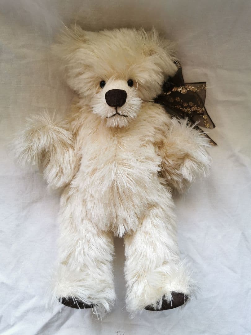 人形作家様ハンドメイド✃ヴィンテージ 毛足の長いテディベア 長髪モヘア金糸リボン