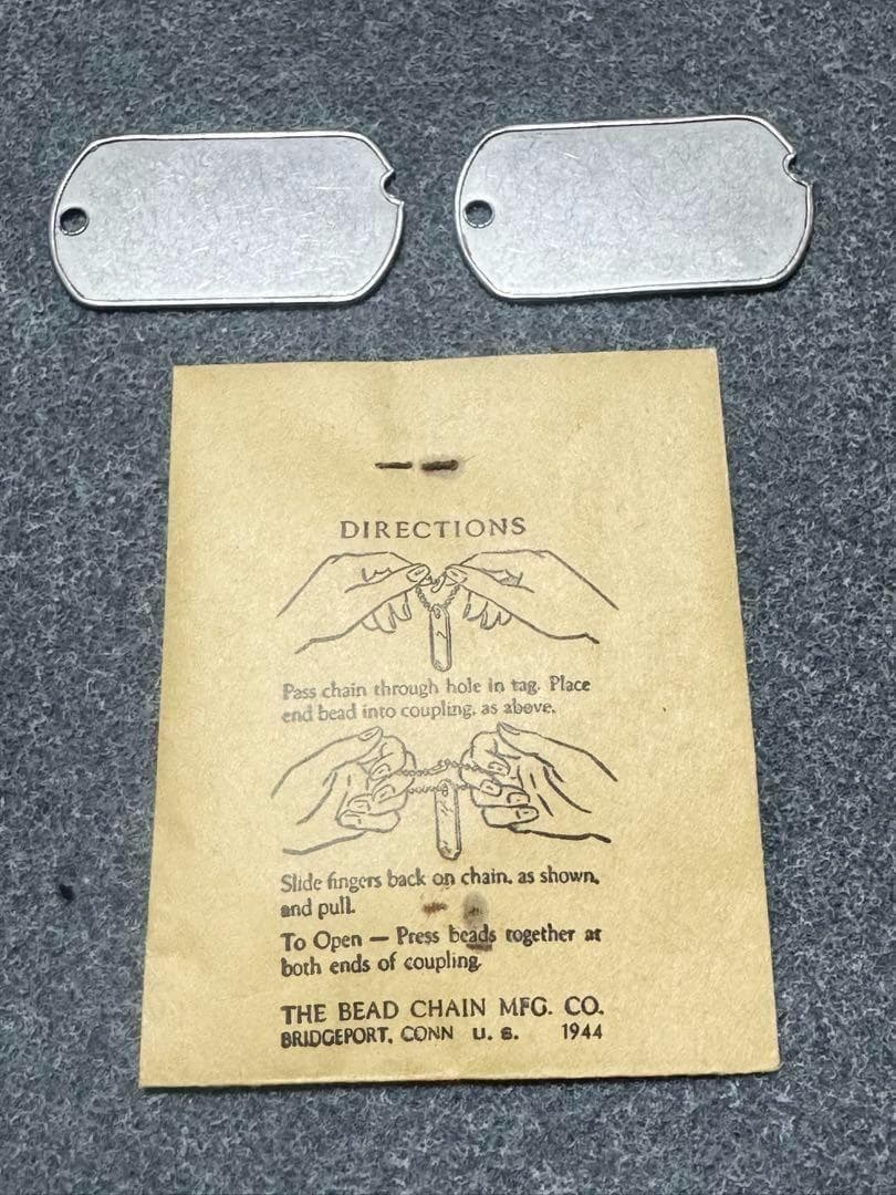 米軍 実物 ドッグタグ&チェーン WW2