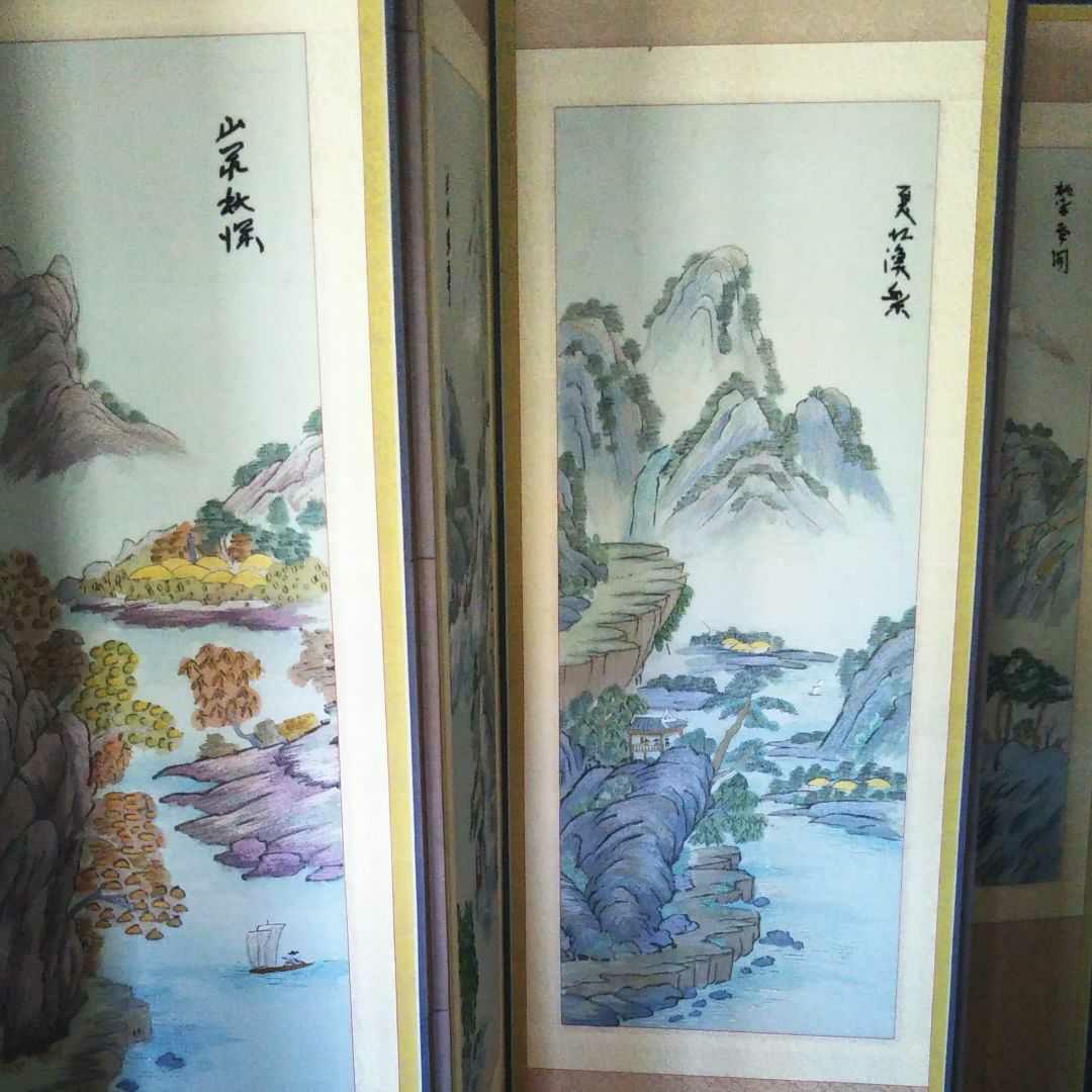※[引き取り限定‼]※中国古美術/四季山水図刺繍屏風【作者不詳】
