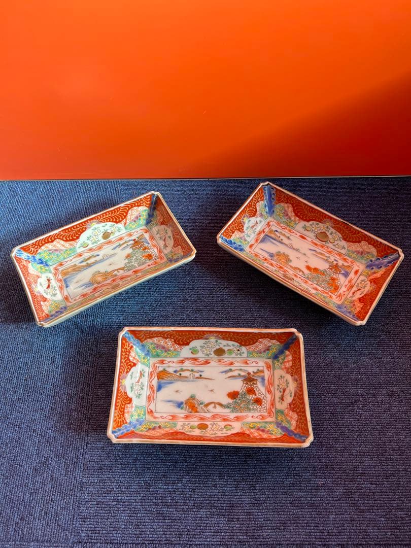 1263 中国　骨董　大明成化年製　時代皿　3客　時代物