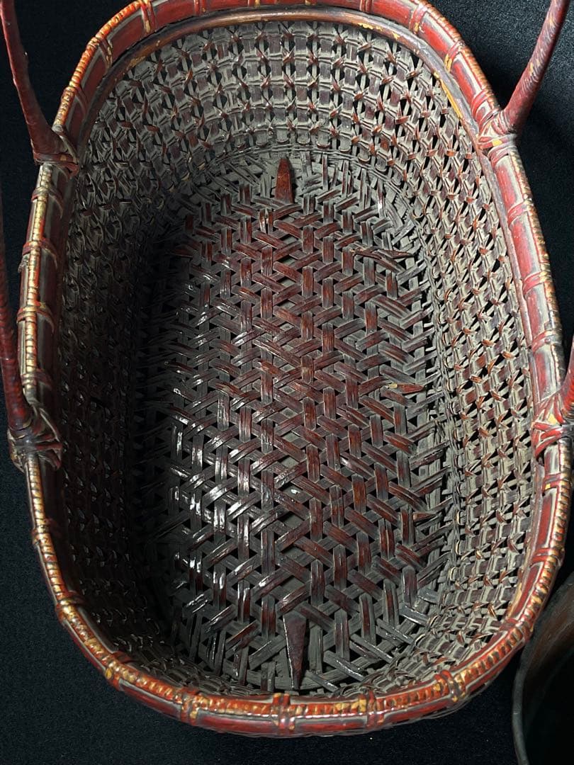 民藝　竹籠　竹編み籠　花籠　花入れ　花器　銅器付き　華道　茶道具