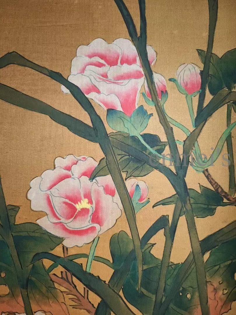 中国古美術 清代 邊寿民作款 水鳥と花図 絹本 四尺 手描き 掛け軸 書 中堂画