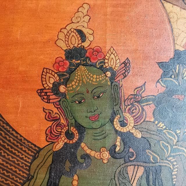 グリーンターラー　観音様の涙の化身・緑多羅菩薩：　タンカ　仏画（額縁なし）