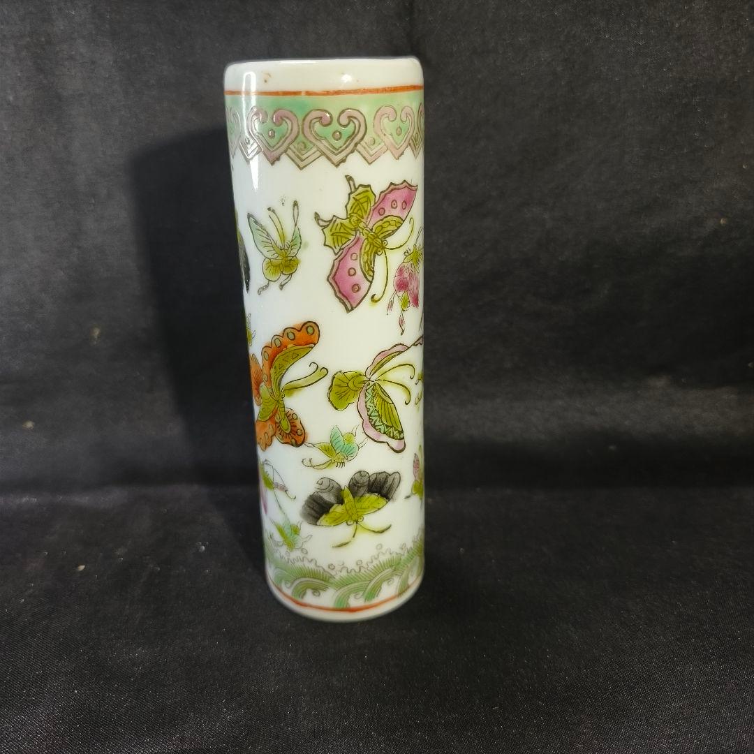 中国骨董 乾隆年製 粉彩筆筒 は花鳥文 古美術 骨董 年代物 アンティーク 美品