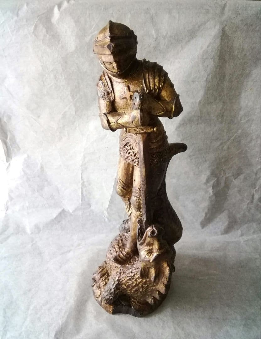 逸品　聖ジョージの竜退治　木彫金彩色聖人像　スペイン　19世紀　キリスト