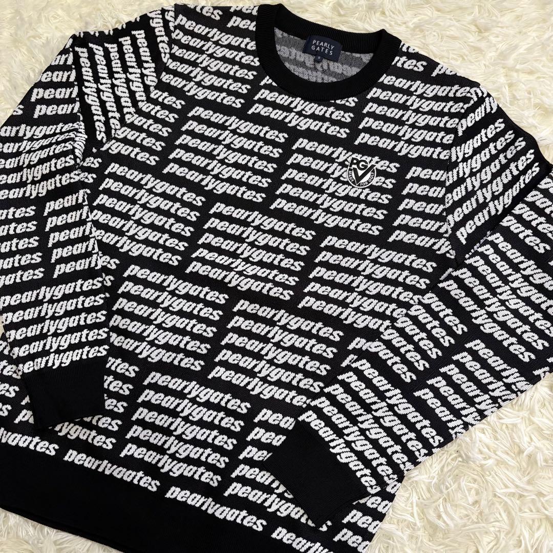 【未使用級・美品】 パーリーゲイツ PGロゴ総柄 ニット サイズ5 L 黒 白