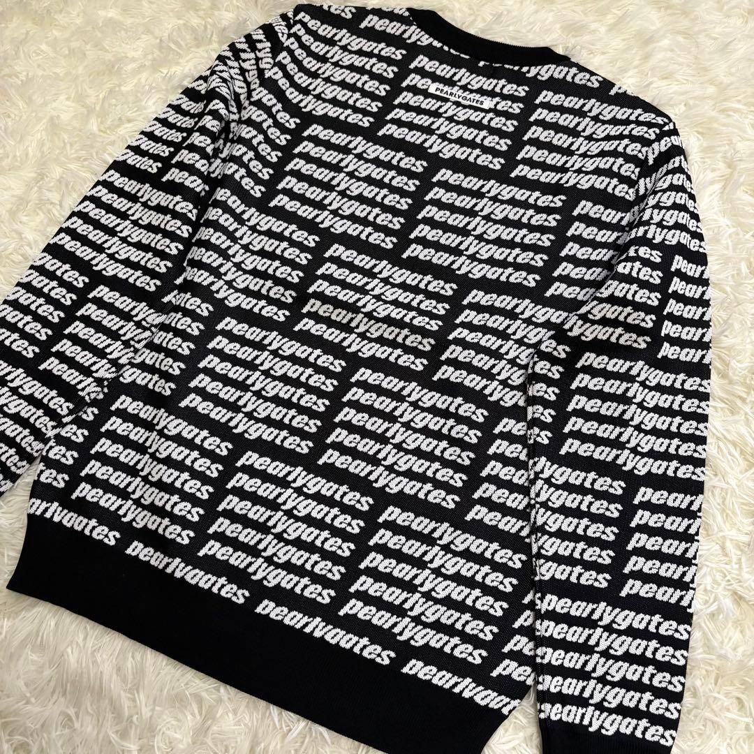【未使用級・美品】 パーリーゲイツ PGロゴ総柄 ニット サイズ5 L 黒 白