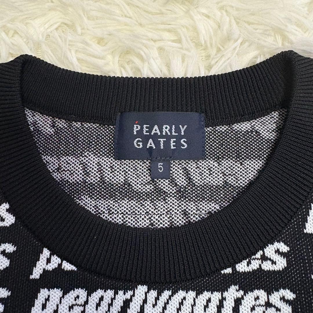 【未使用級・美品】 パーリーゲイツ PGロゴ総柄 ニット サイズ5 L 黒 白