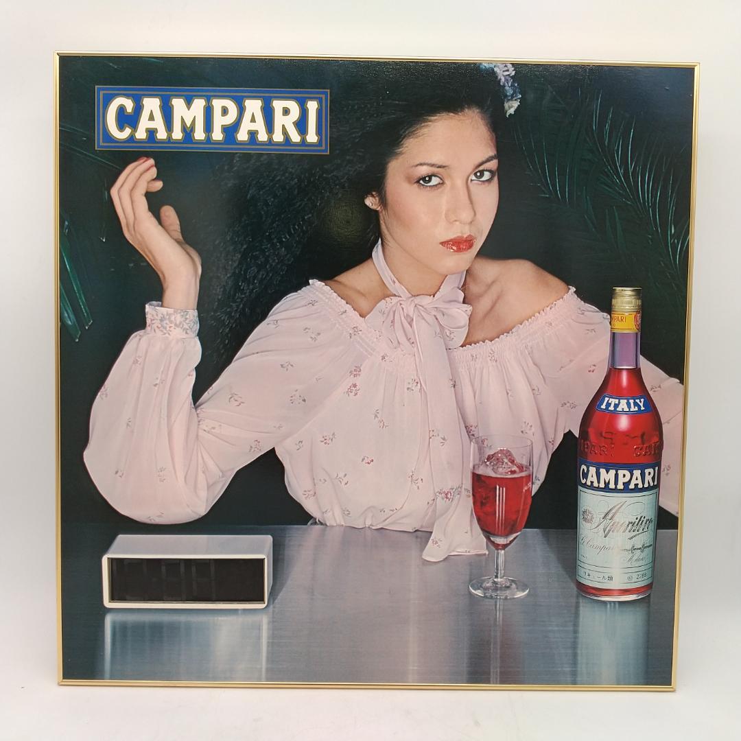 2740番 昭和レトロ カンパリ パネル時計 女性柄立て看板 店舗什器 古道具