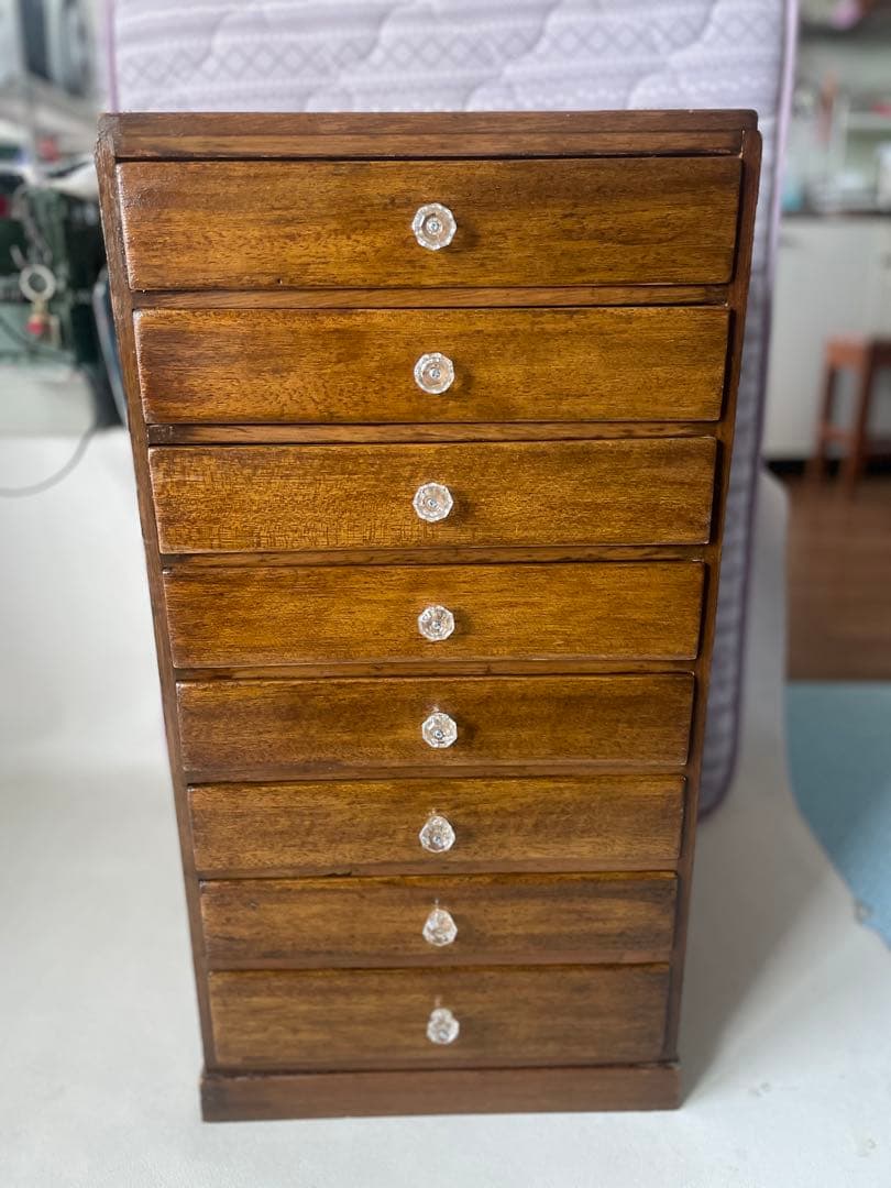 天然木 書類棚 古い ガラス製 摘み 小引き出し 8杯 小ぶり レターケース