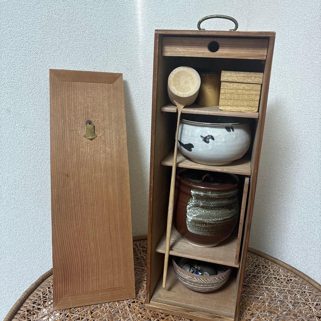 茶道具 セット 木箱入り 抹茶碗 水指 棗 柄杓 旅茶道具 アンティーク