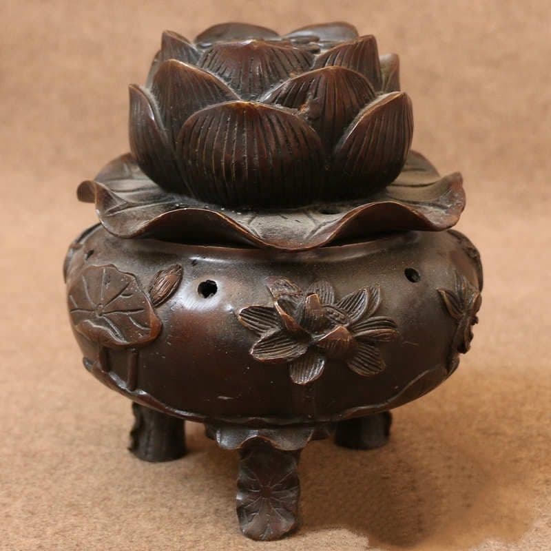 銅器 蓮葉蓮華香炉 仏具 香道具 工芸品 置物