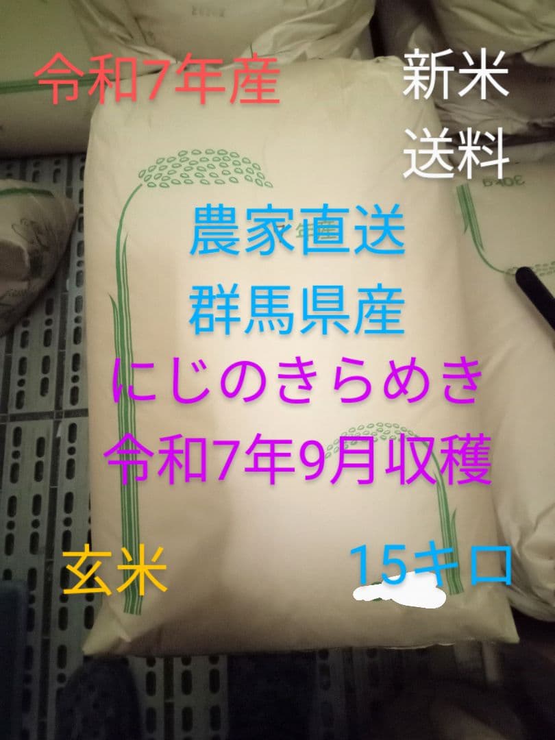 R7年産 新米 群馬県産 にじのきらめき 15キロ 玄米 送料込 ①