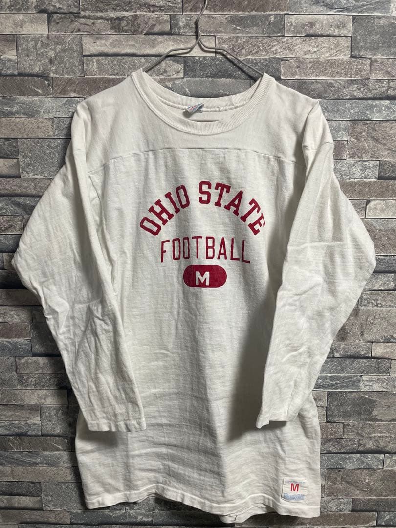 70s champion フットボールtシャツ　3段プリント　ラバープリント