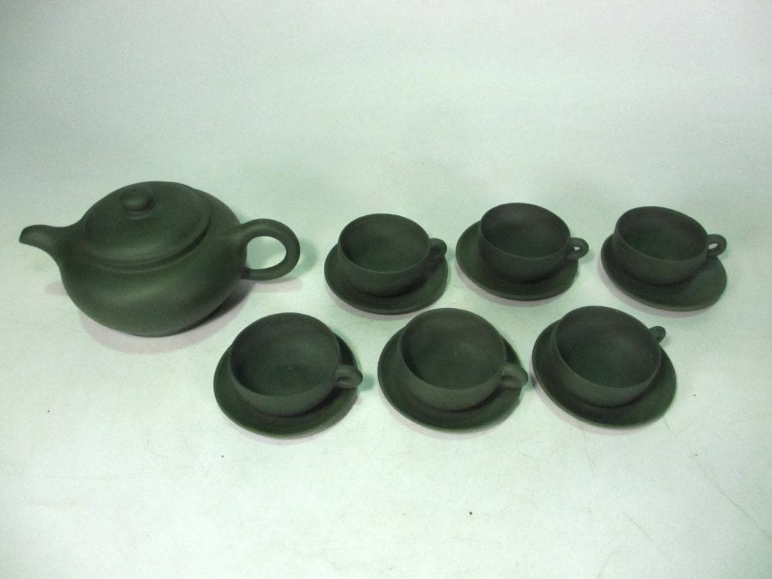 急須　宝瓶　中国宜興　紫砂壷　朱泥　民国緑「紫雲館製」計１３点　未使用　煎茶道具