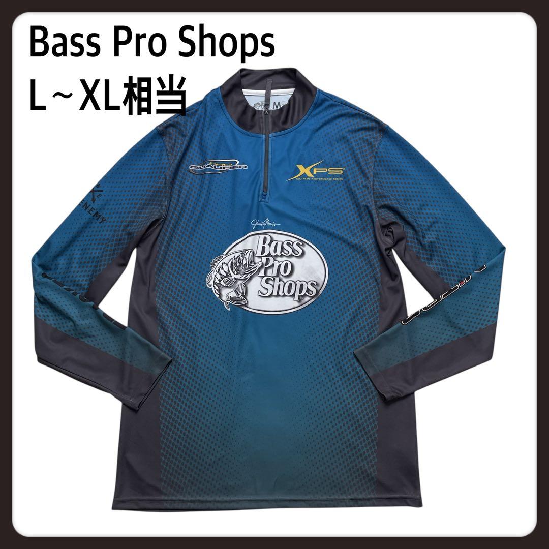 希少　バスプロショップス　フィッシングシャツ青系　長袖　ジップ　L〜XL