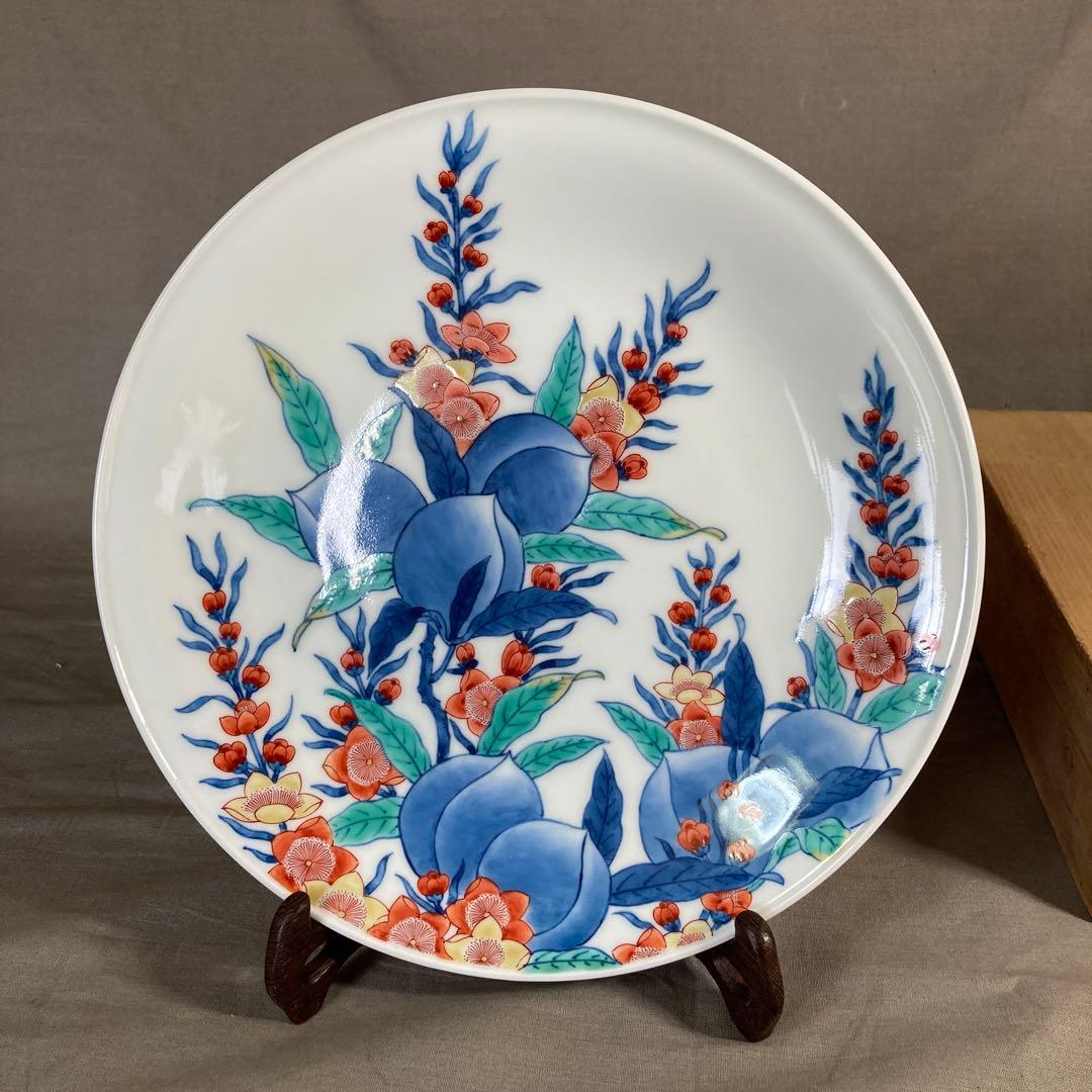 【今右衛門】色鍋島の伝統　日本の名窯　人間国宝　十三代今泉今右衛門作　錦桃絵　皿