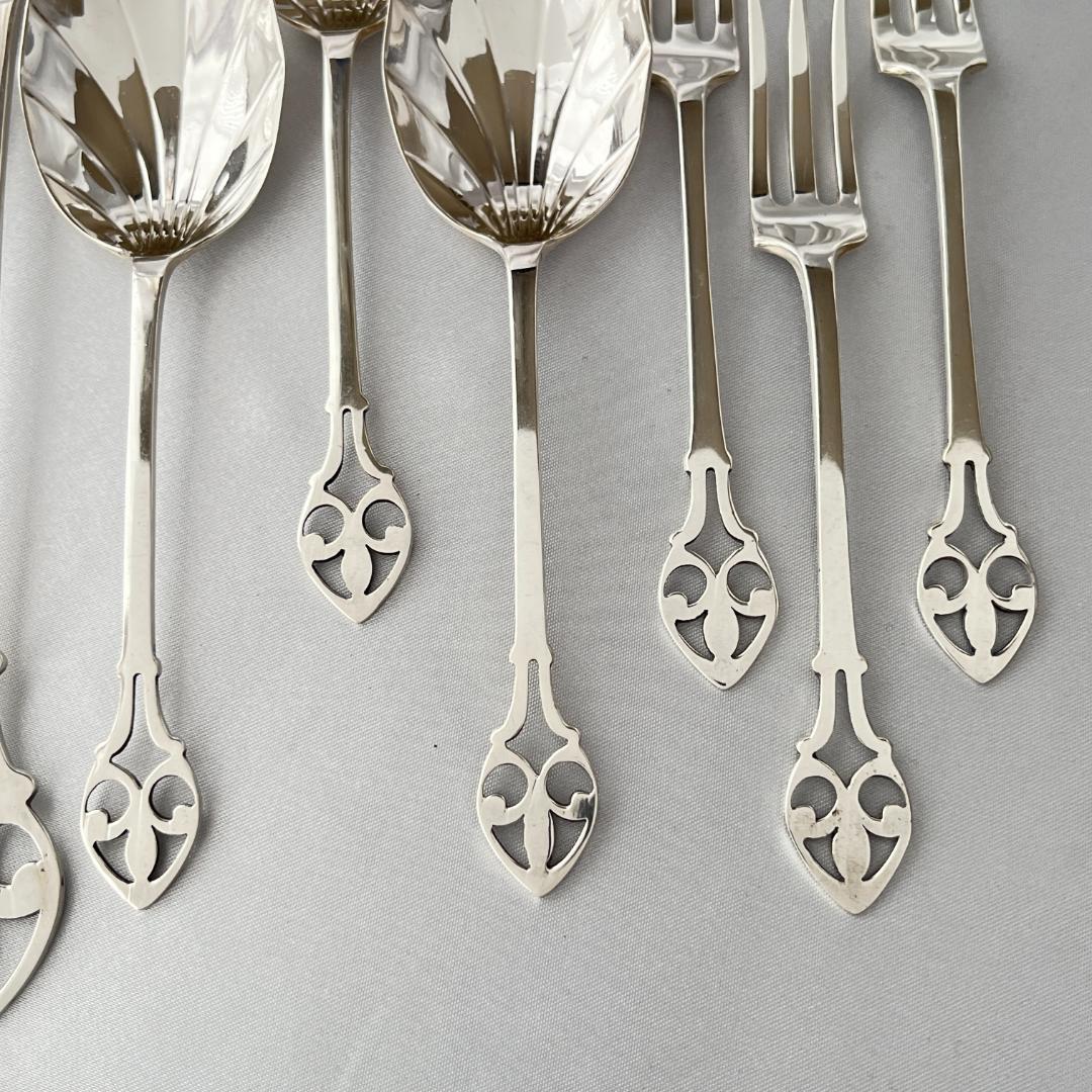 【英国】 透かしのアイスクリームセット スプーン / フォーク サーバー ケース