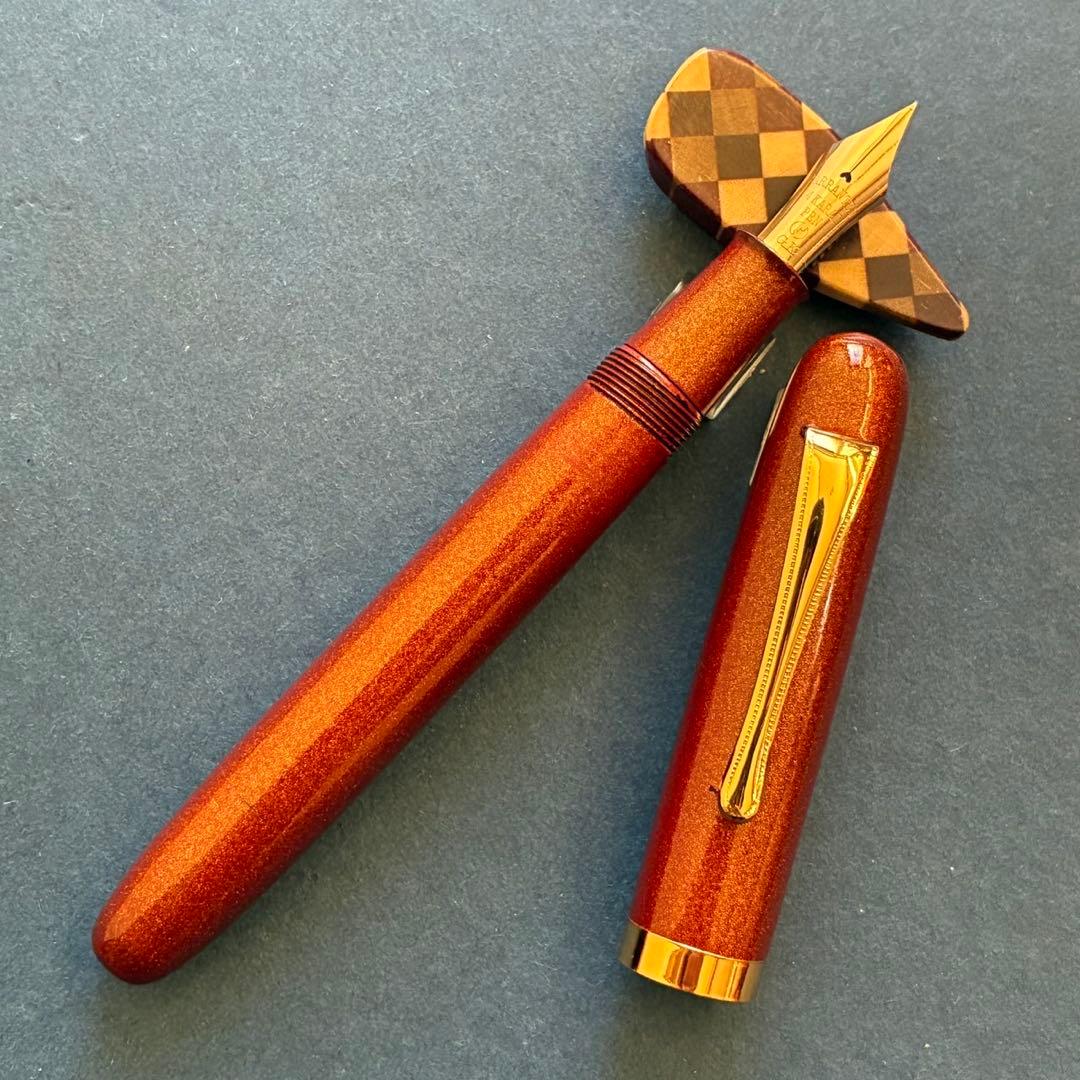 酒井栄助 兜木銀次郎　土田修一　手作り万年筆　朱漆　金粉