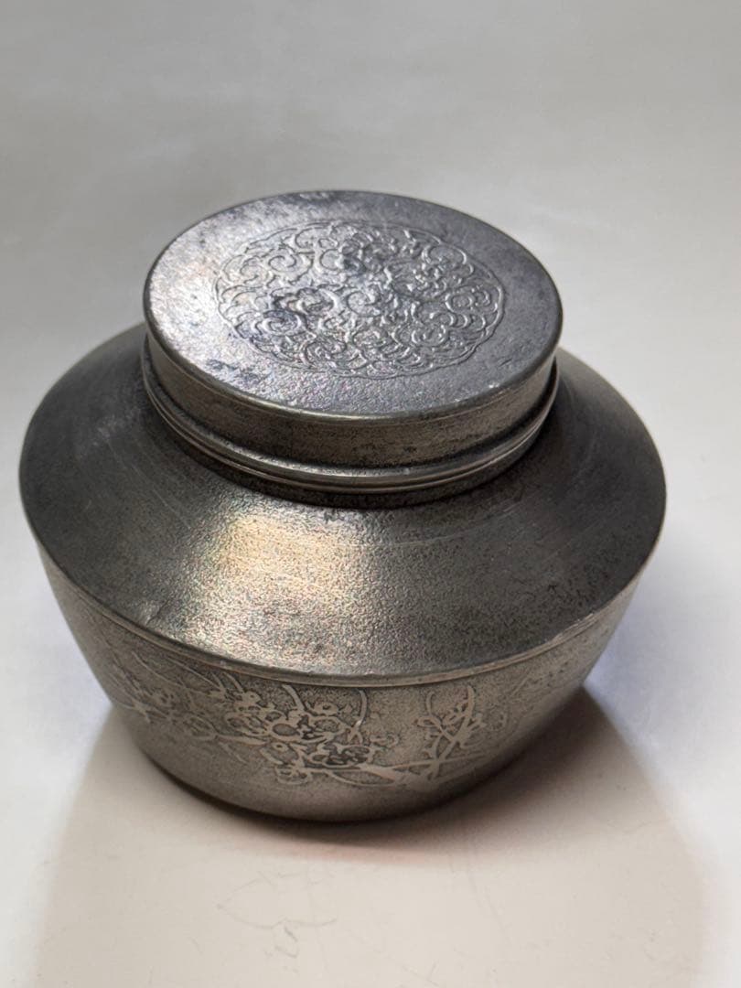 茶入 錫 間村自造 箱無　骨董品