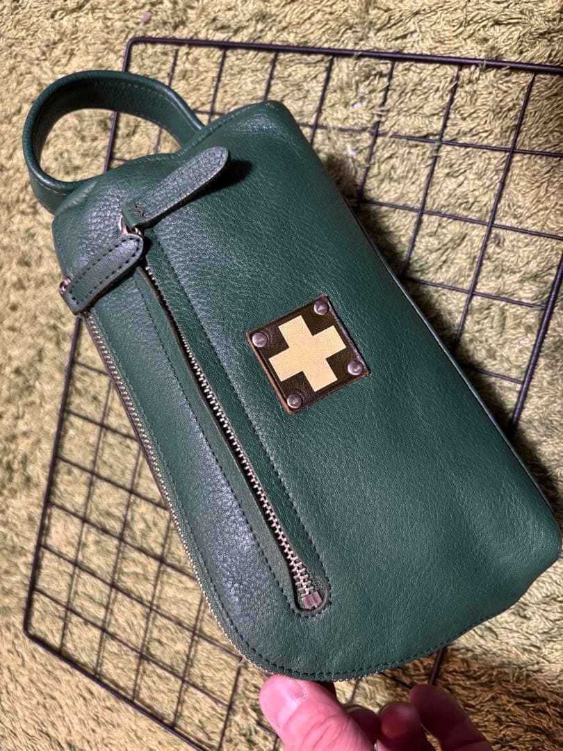 木の庄帆布 本革 ゴルフラウンドポーチ グリーン ほぼ未使用