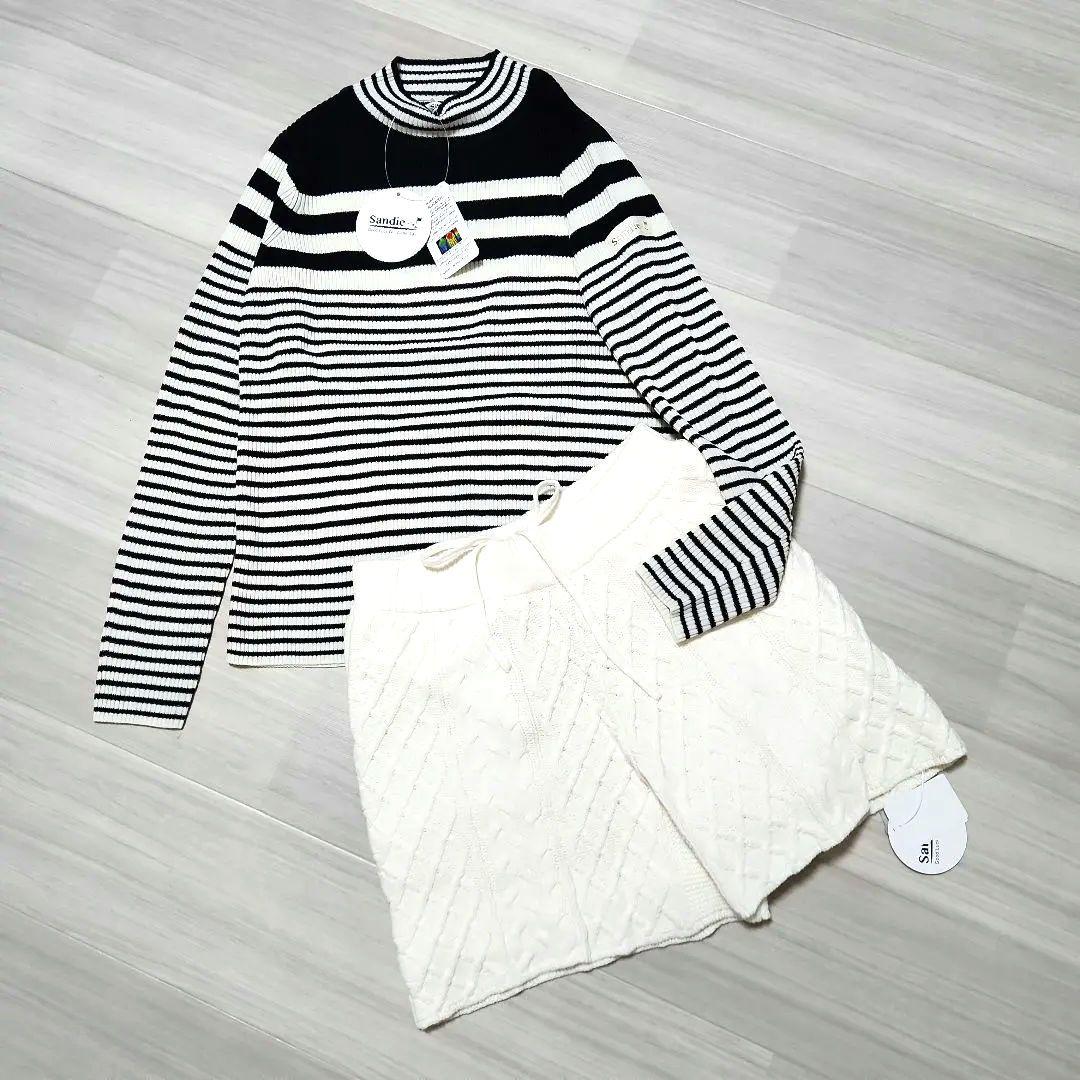 新品☆sandie☆ゴルフ2点セットショートパンツ防風 発熱リブニット M 紺白