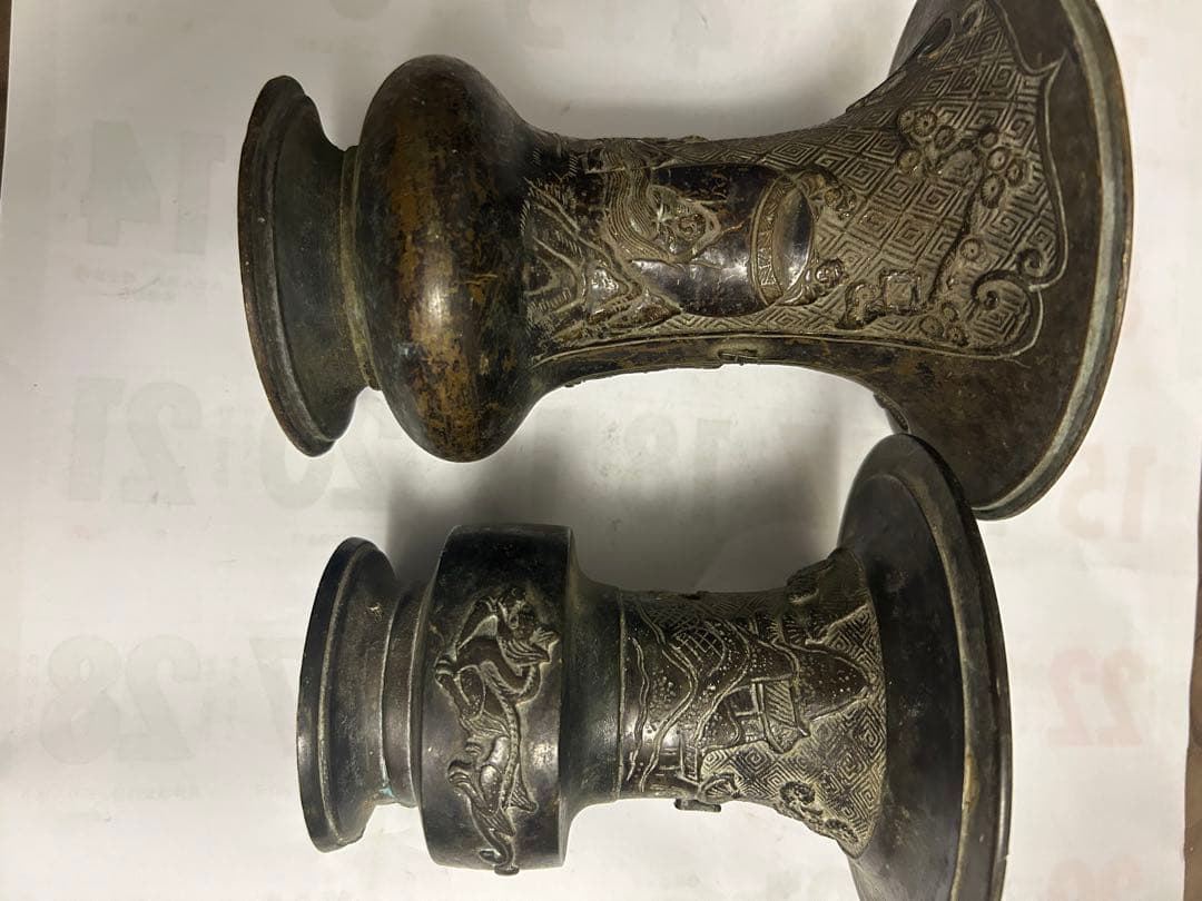 古花瓶，宣德銅製，古董，時代物