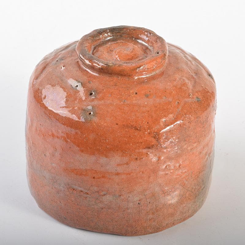 九代楽吉左衛門　了入作　赤楽茶碗　吸江斎箱書 　十三代惺入識箱　D　R6695