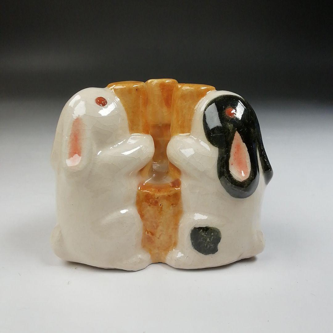 Ｔ７４９　蓋置　『三ツ兎　蓋置』『伊東桂楽 造』　共箱　茶道具