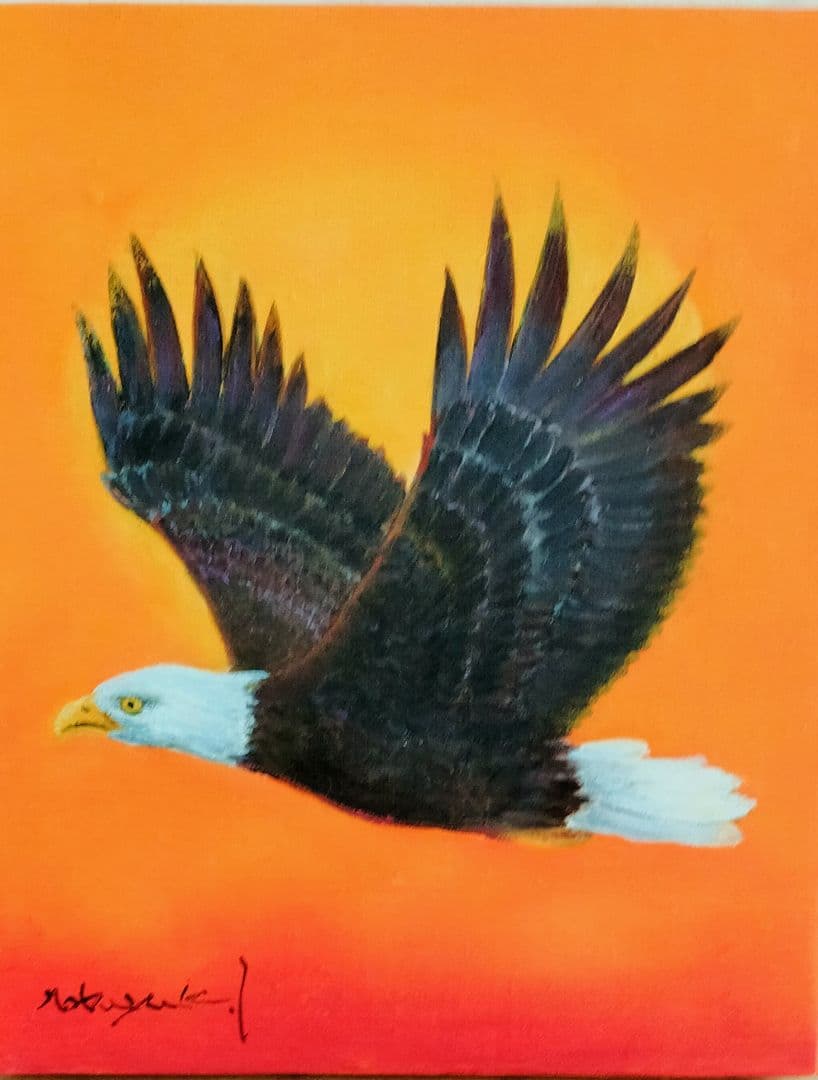 油絵　陽光飛翔（白頭鷲）F3 洋画家 池畠史幸 新作肉筆画