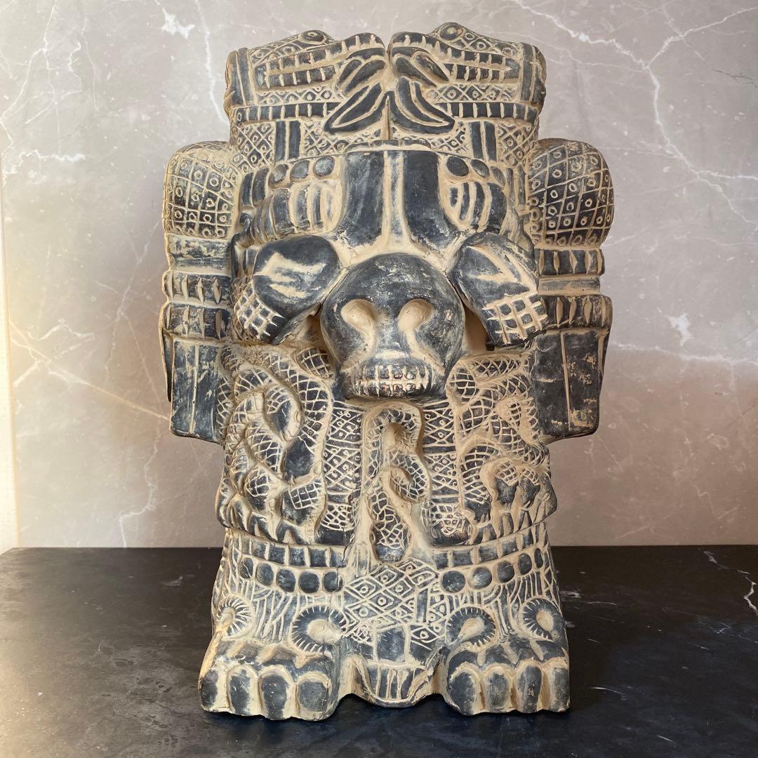 高36cm アステカ神話の地母神コアトリクエの像　インテリア　メキシコ工芸品